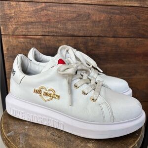 Love Moschino White Sneakers with Gold and Red Accents